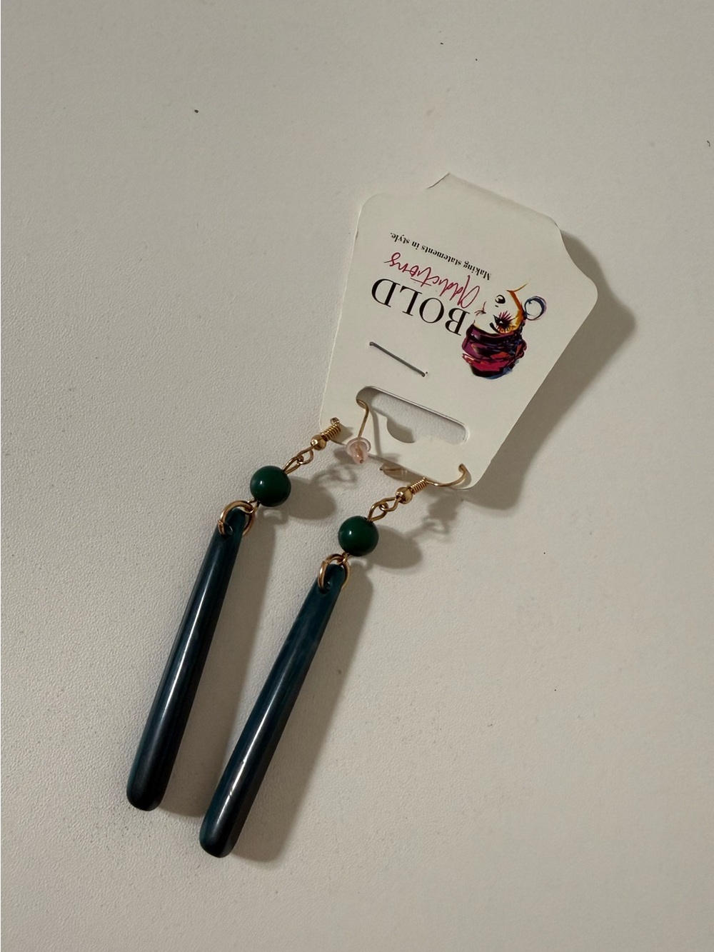 Bold Teal Drop Earrings with Emerald Bead Accents